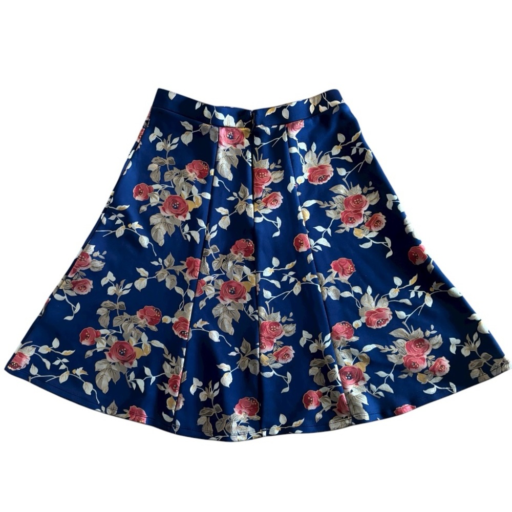 Sami & Jo Floral Navy Flowy Wimsigoth Midi A-Line Skirt Size Small